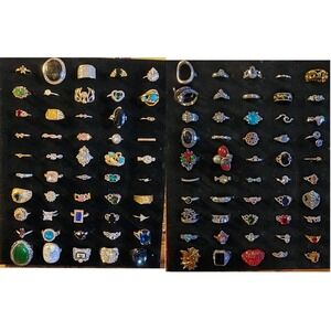 Huge Vintage Estate Lot Of 108 Womens Rings Mixed Metals Stones Unresearched HTF